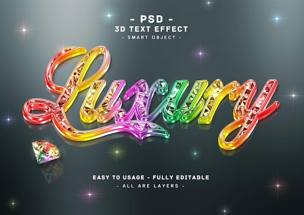 Luxury colors text effect 3d diamond mirror style