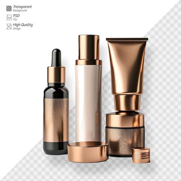 Luxury cosmetic bottles set with transparent background