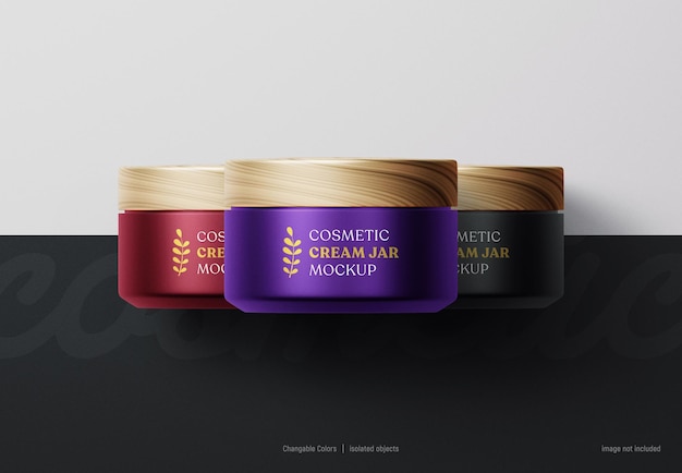 Luxury cosmetic cream container jars mockup with wooden cap