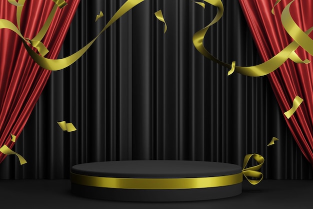 PSD luxury curtain ribbon celebration composition podium product display editable background