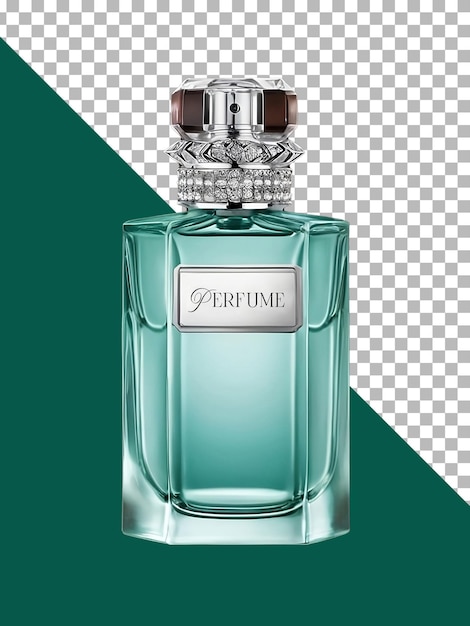 Роскошная циановая бутылка с парфюме, изолированная на прозрачном фоне