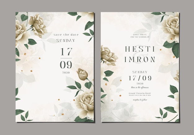 PSD 花がついた豪華な双面の結婚式の招待状のテンプレート