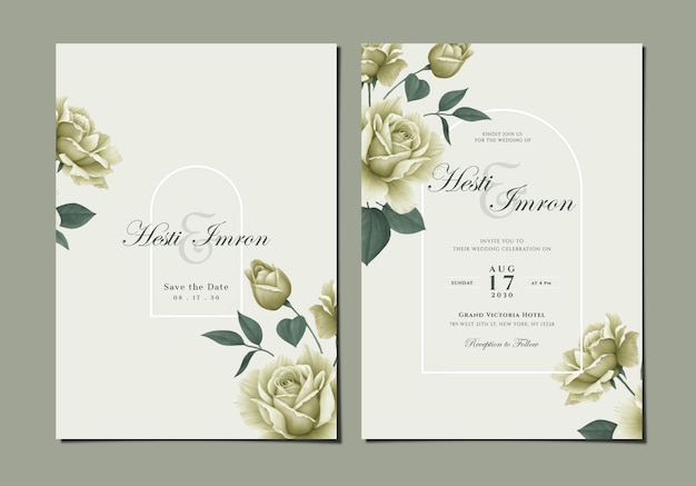 PSD luxury double sided wedding invitation template with flowers