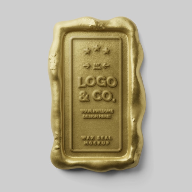 Timbro postale di lusso elegante rettangolo verticale sigillo di cera d'oro reale logo mockup