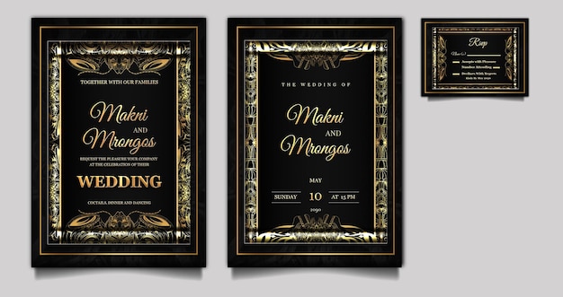 PSD luxury elegant wedding invitation card design set mockup