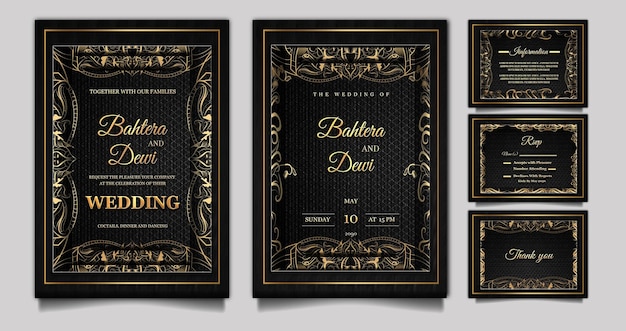 Luxury elegant wedding invitation card set mockup