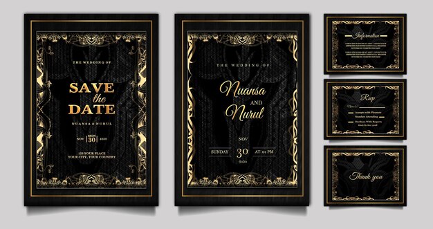 Luxury elegant wedding invitation design set mockup