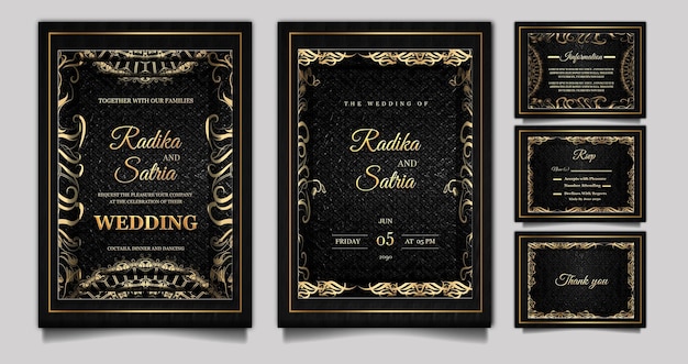 PSD luxury elegant wedding invitation design template set