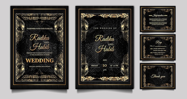 Luxury elegant wedding invitation design template set