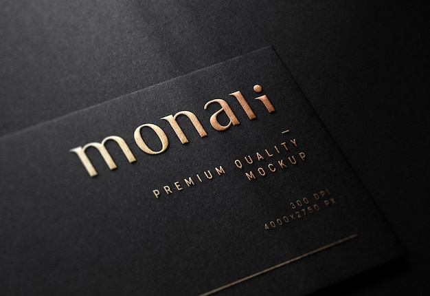 PSD luxury embossed logo mockup on black business card