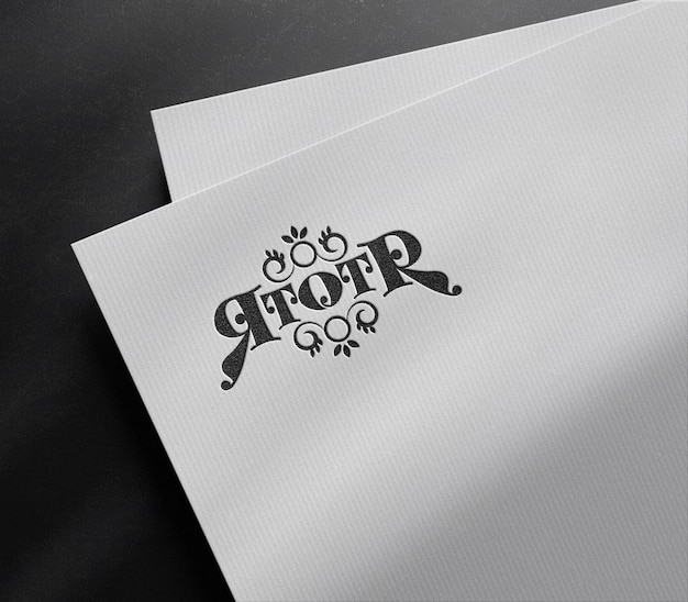 PSD luxury embossed logo mockup on white paper