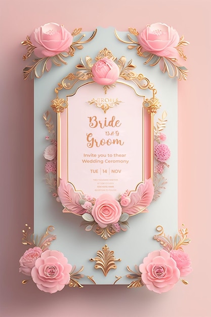 Luxury and floral wedding invitation card template with editable text