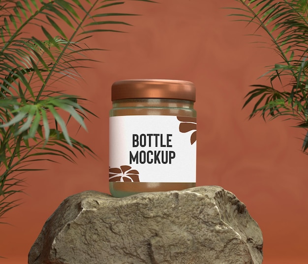Luxury Glass Bottle Mockup with Stone for Product View