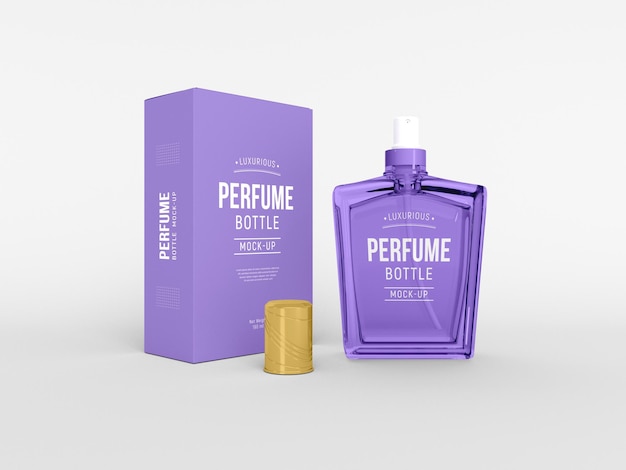 Luxury glass perfume spray bottle with box mockup