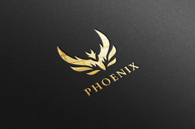 PSD luxury glossy golden logo mockup in black paper