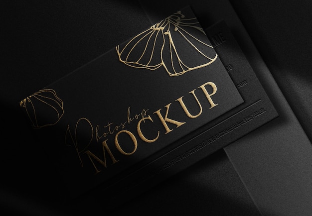 Luxury gold embossed business card prespective view mockup