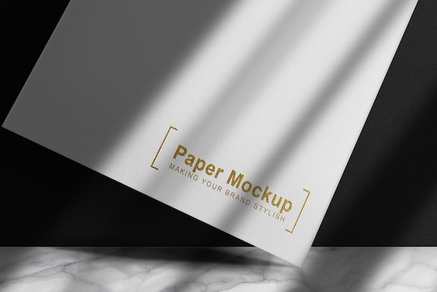 Luxury gold embossed floating white paper mockup