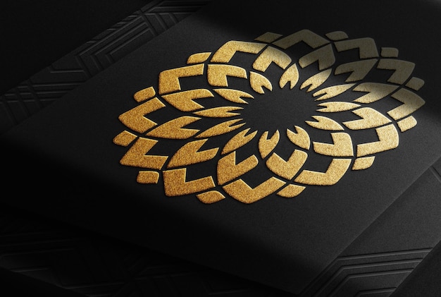 PSD luxury gold embossed logo mockup card stack prespective