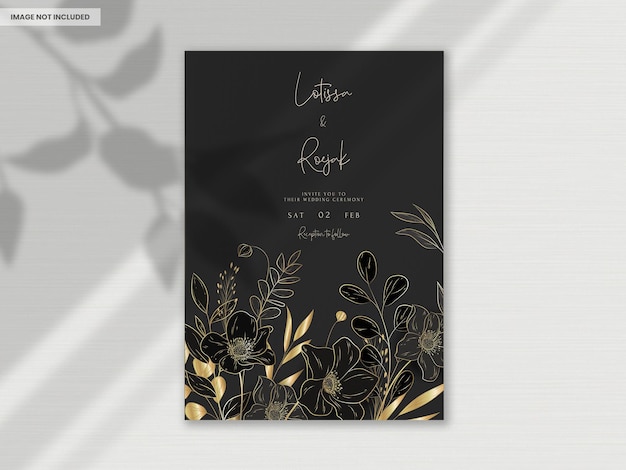 PSD luxury gold floral wedding invitation card