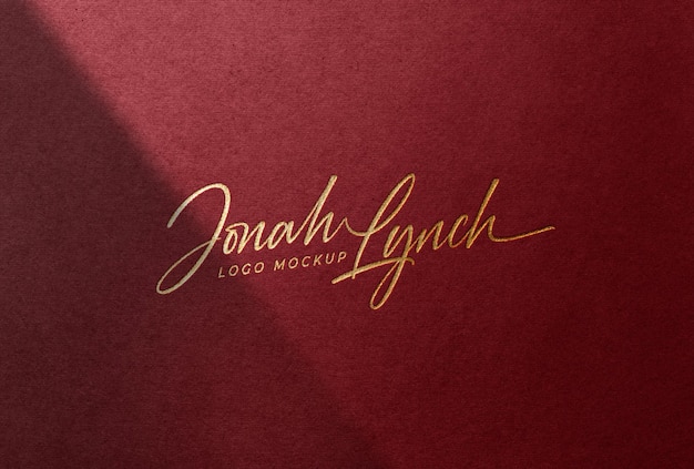 Luxury Gold Foil Logo Mockup on Red Paper with Overlay Shadow