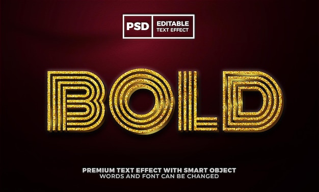 Luxury gold glitter bold editable text effect premium psd