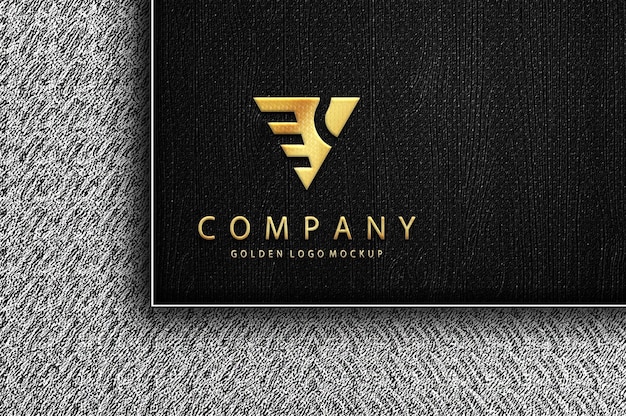 Luxury gold logo mockup on black paper with pressed