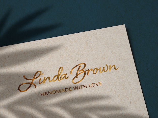 PSD luxury gold logo mockup on kraft paper