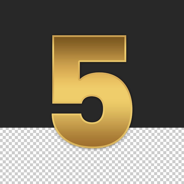 Modello di icona d'oro di lusso numero 5 formato file trasparente modello di numero d'oro psd 5