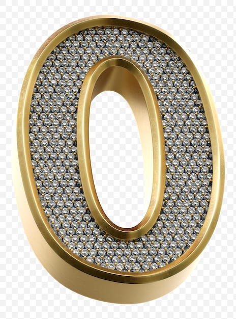 PSD Роскошный золотой алфавит с бриллиантами номер 0 изолированные 3d визуализации изображения