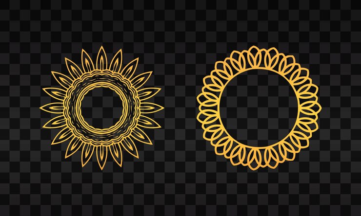 PSD luxury golden circle frame on transparent background