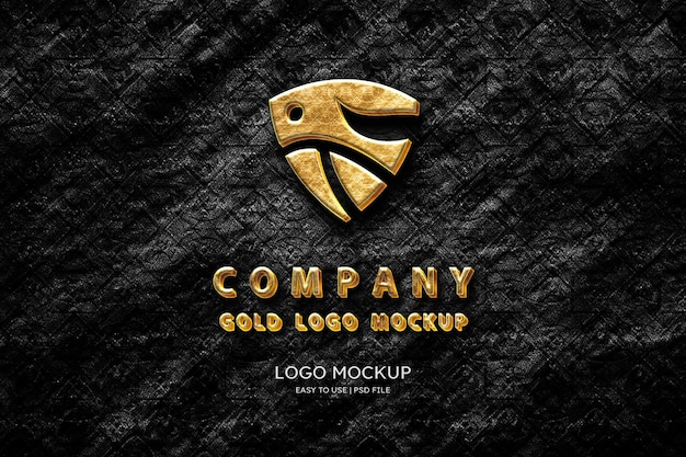 Luxury golden logo mockup on the dark wall