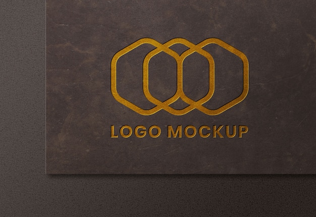 Luxury golden logo mockup on leather