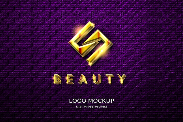 Luxury golden wooden wall logo mockup