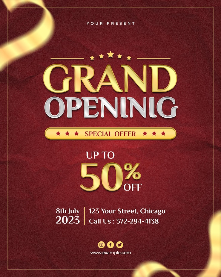 PSD luxury grand opening special offer poster template