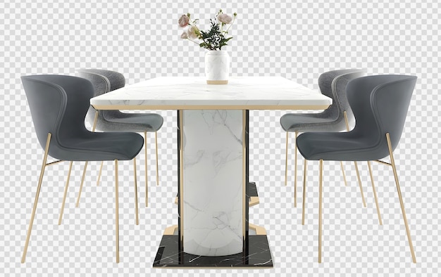 luxury gray dining table set on transparent background. 3d rendering
