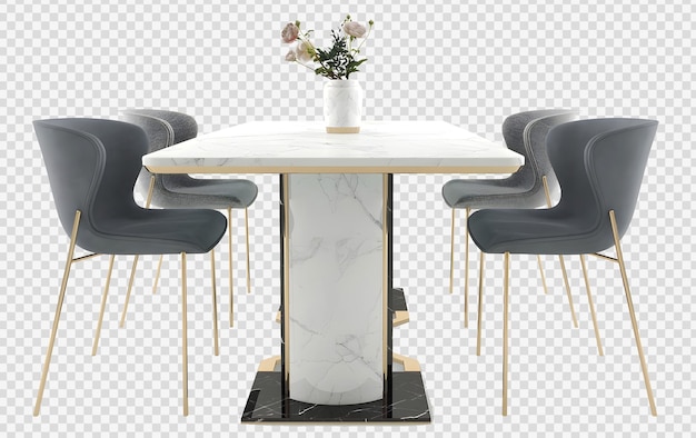 Luxury gray dining table set on transparent background. 3d rendering