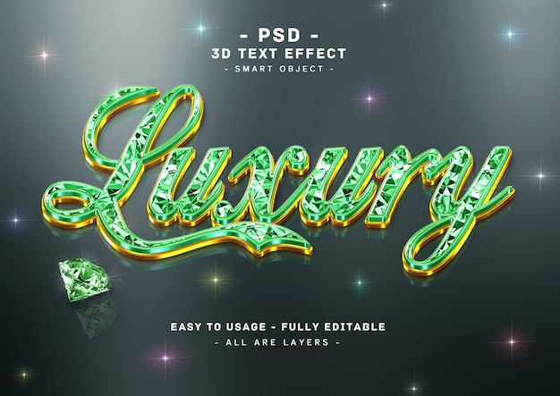 PSD luxury green golden text effect 3d diamond mirror style