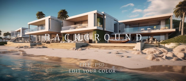 PSD luxury homes and resorts on the beach for views of the blue sea