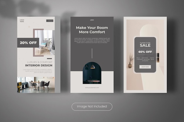 Luxury interior design instagram stories template banner collection
