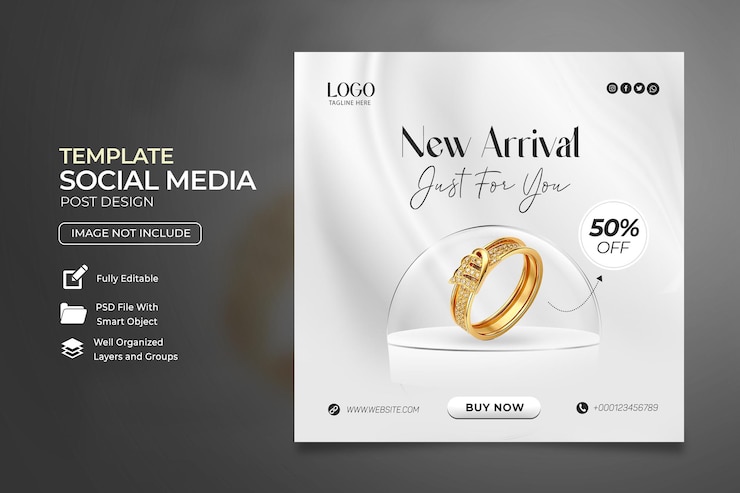 PSD luxury jewelry sale social media post template design