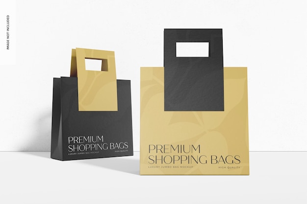 PSD luxury jumbo bags mockup, front and left view