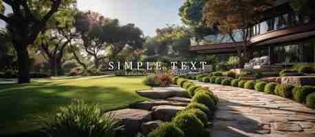 PSD luxury landscape design with green manicured lawn