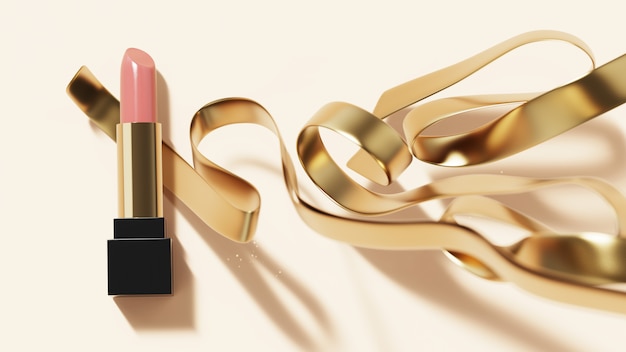 PSD luxury lipstick with gold ribbon.