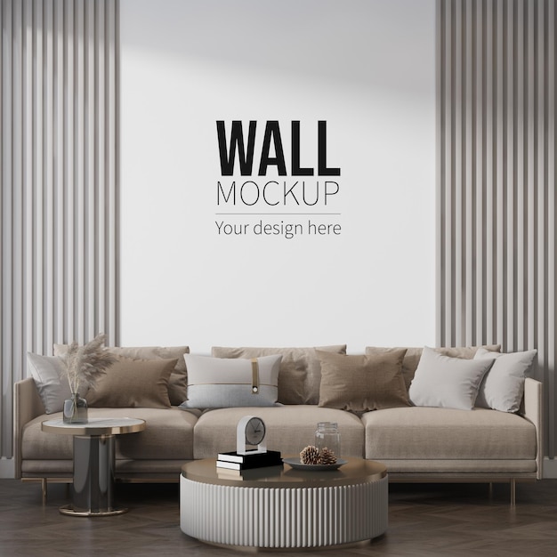 PSD luxury living room wall mockup in 3d rendering