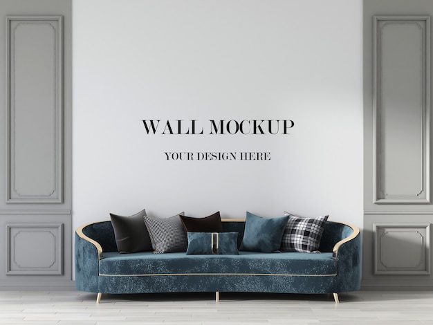 PSD luxury living room wall mockup with neo classic sofa