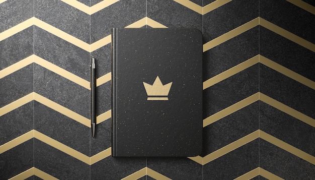 Luxury logo mockup on black diary in 3d render