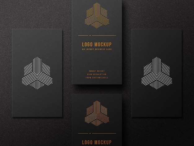 PSD luxury logo mockup on business card with gold and silver effect