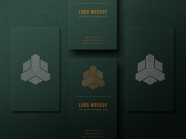 PSD luxury logo mockup on business card with gold and silver effect