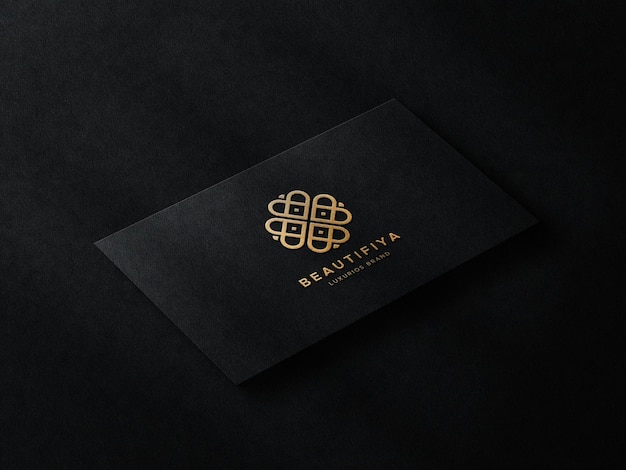 PSD luxury logo mockup on business card with shadow overlay