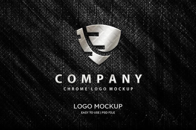 Luxury logo mockup chrome 3d on wall